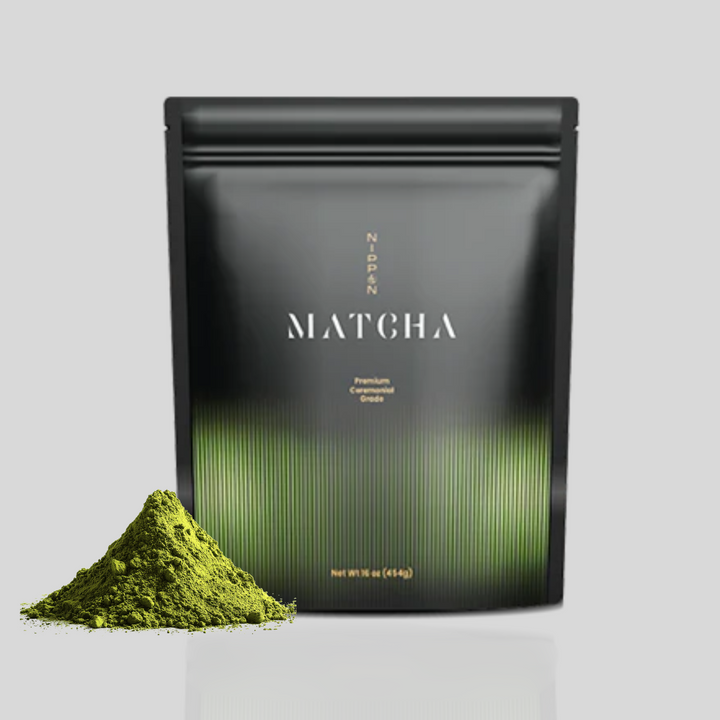 Nippon Matcha 16oz bulk — organic ceremonial-grade matcha from Uji, Kyoto — product tin close-up