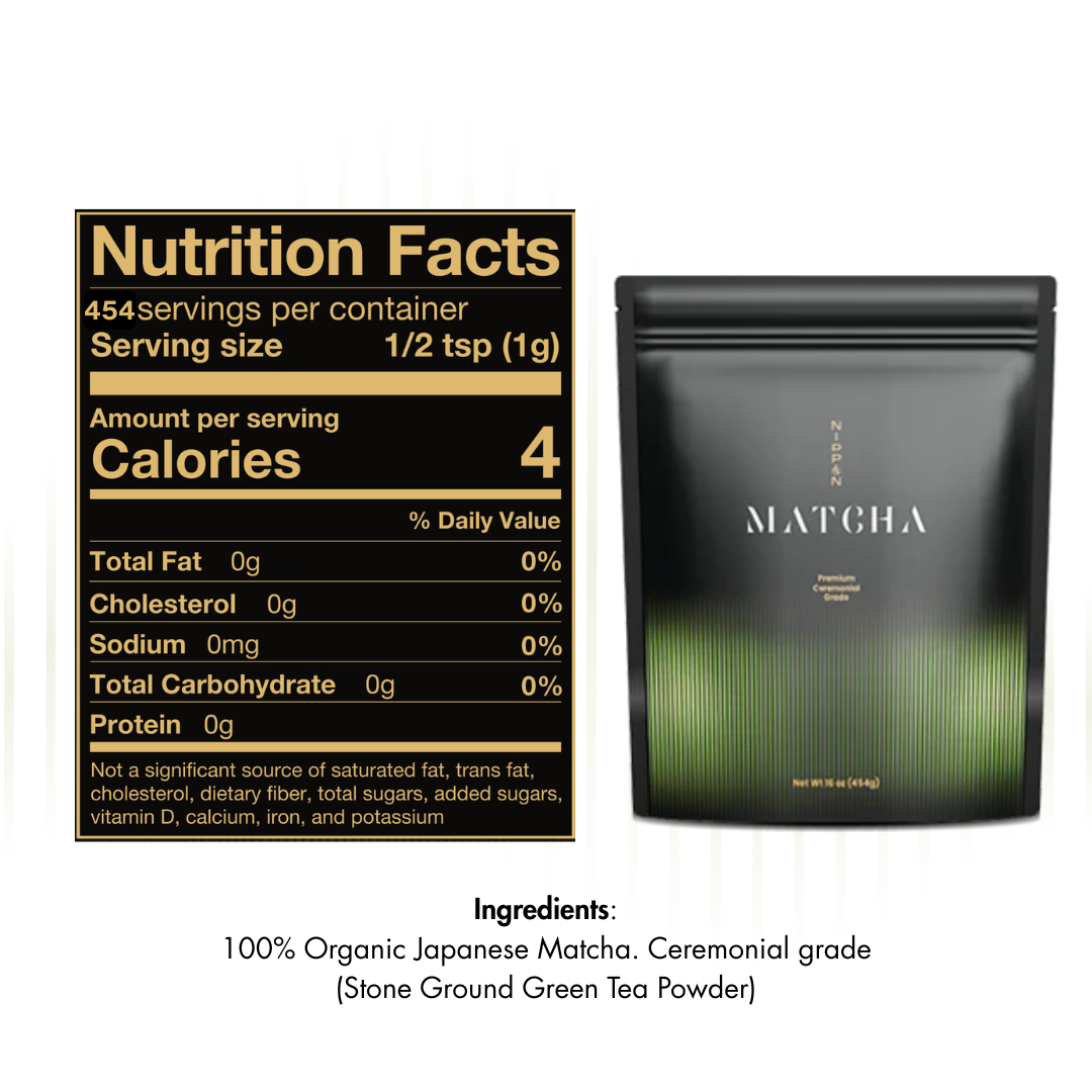 Nippon Matcha 16oz bulk — organic ceremonial-grade matcha from Uji, Kyoto — size comparison — Nippon Matcha